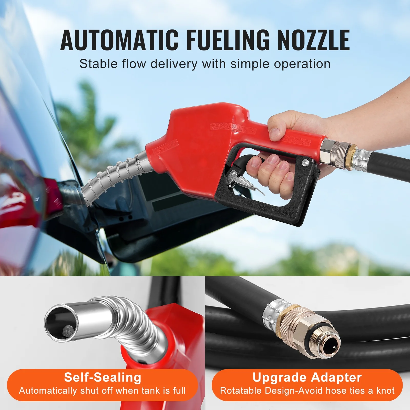 Mobile Diesel Container, 48 Gal Capacity, 10.6GPM Pump Speed, Includes 12V Electric Pump, 13.1 ft Hose Automatic Nozzle, Orange Diesel Fuel Tank for Smooth Transport - Image 3