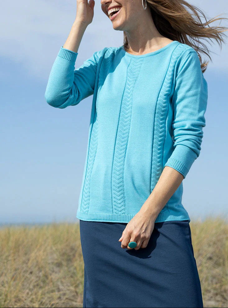 Pull femme maille jersey bleu turquoise