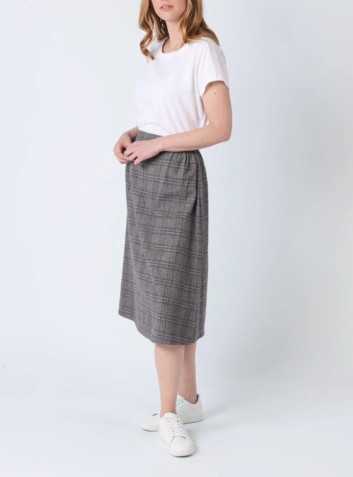 Jupe midi femme à carreaux gris