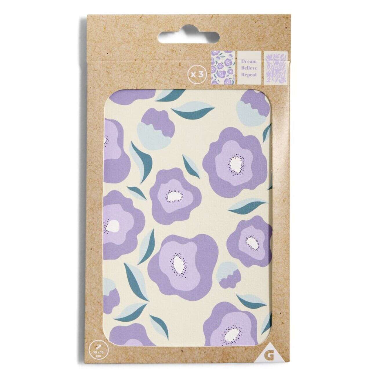 Lot de 3 affiches papier violet et beige 10x15cm