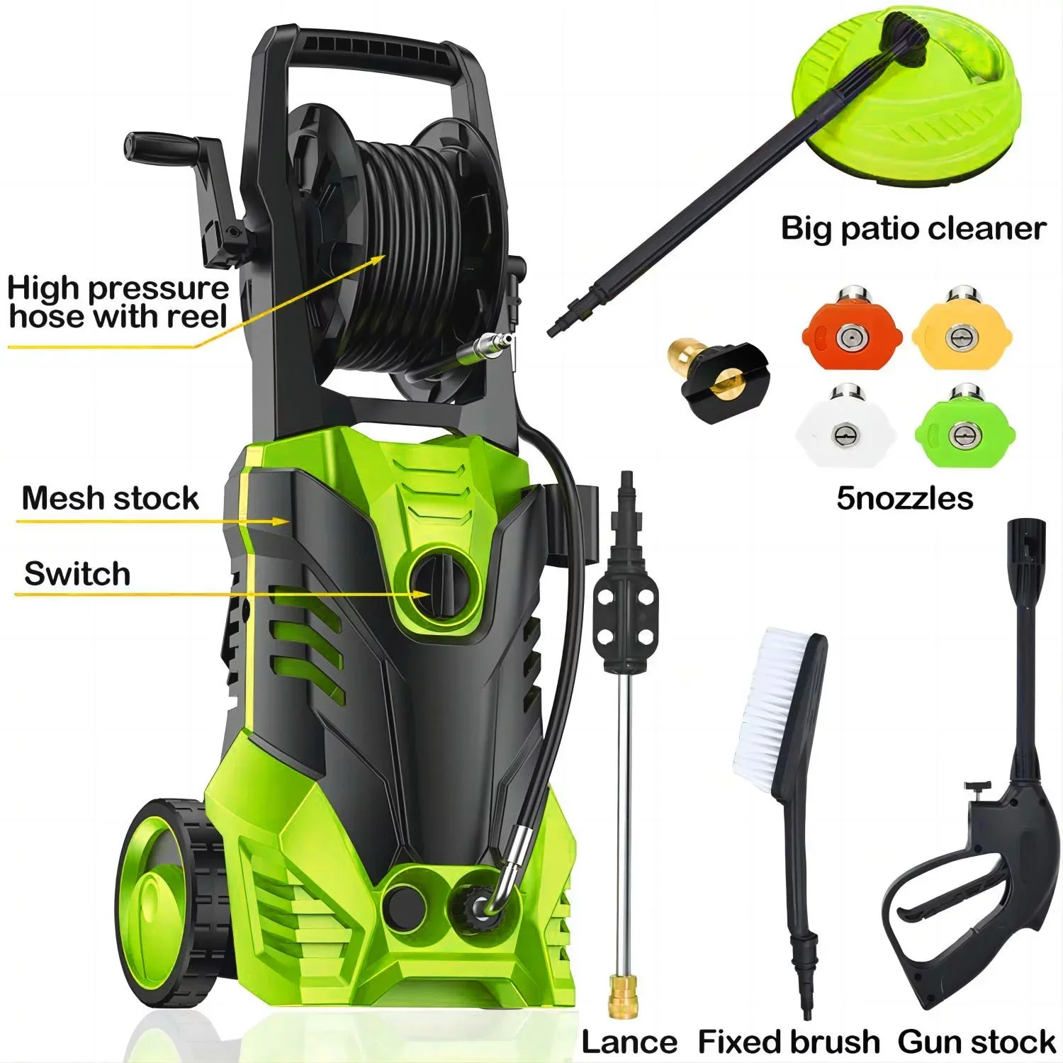 Electric Pressure Washer, 3800 PSI 2.6GPM Power Washer for Cars, Fences and Patios(3800PSI Green) - Image 6