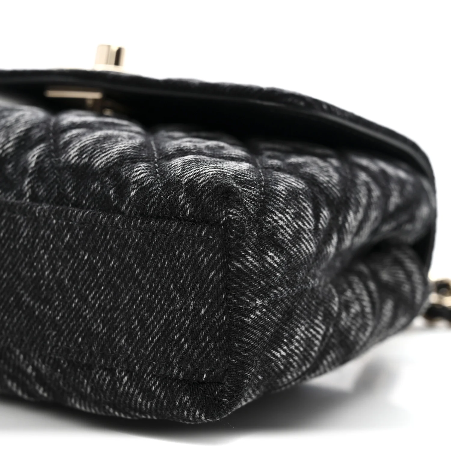 Washed Denim Quilted Coco Handle Clutch With Chain Black