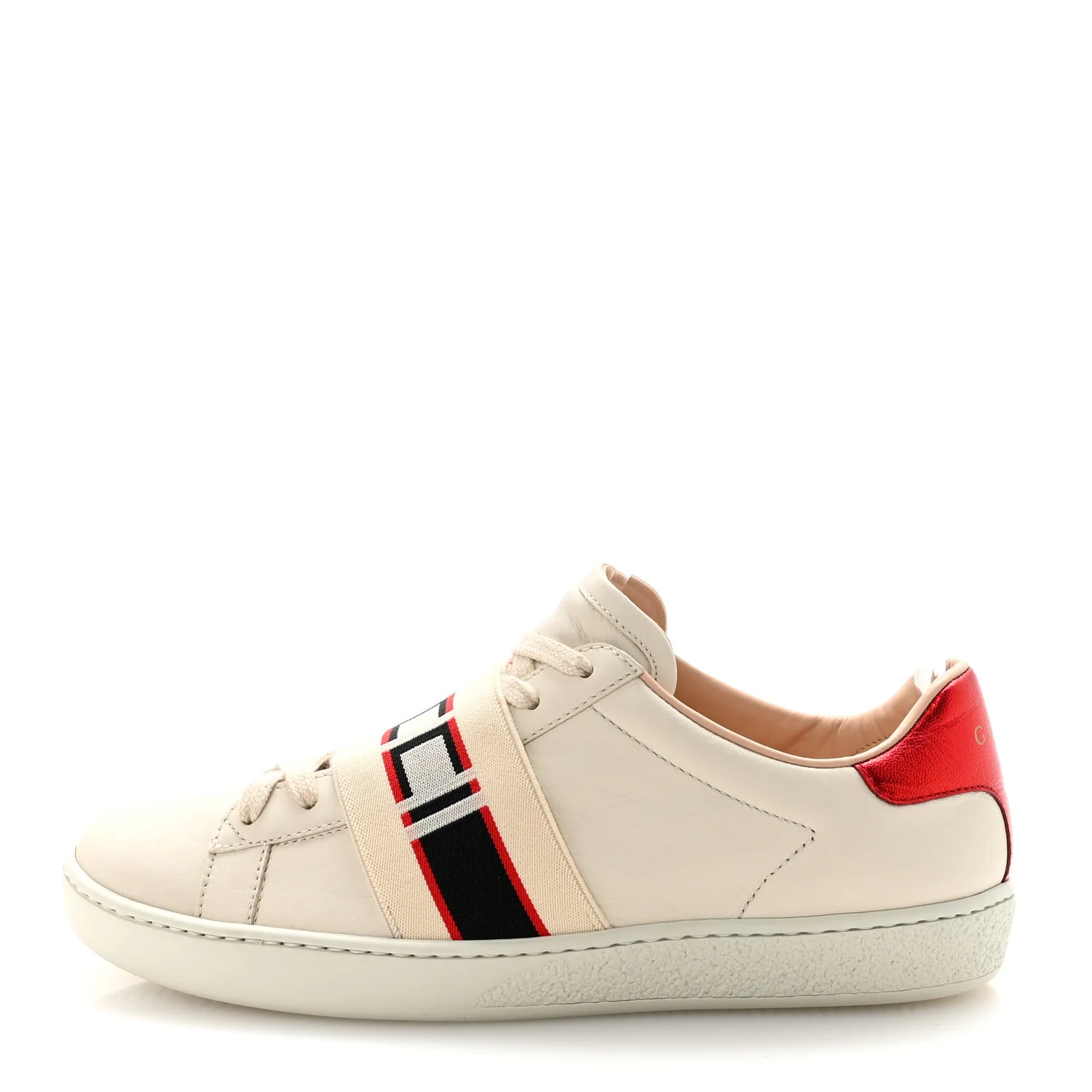Calfskin Stripe Womens New Ace Sneakers 36 New Mystic White Ecru Red Flame