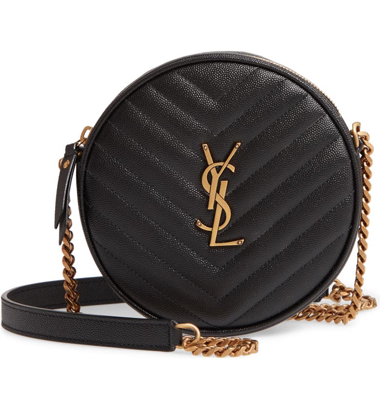 Y Vinyle Round Camera Bag in Chevron-Quilted Grain de Poudre Embossed Leather