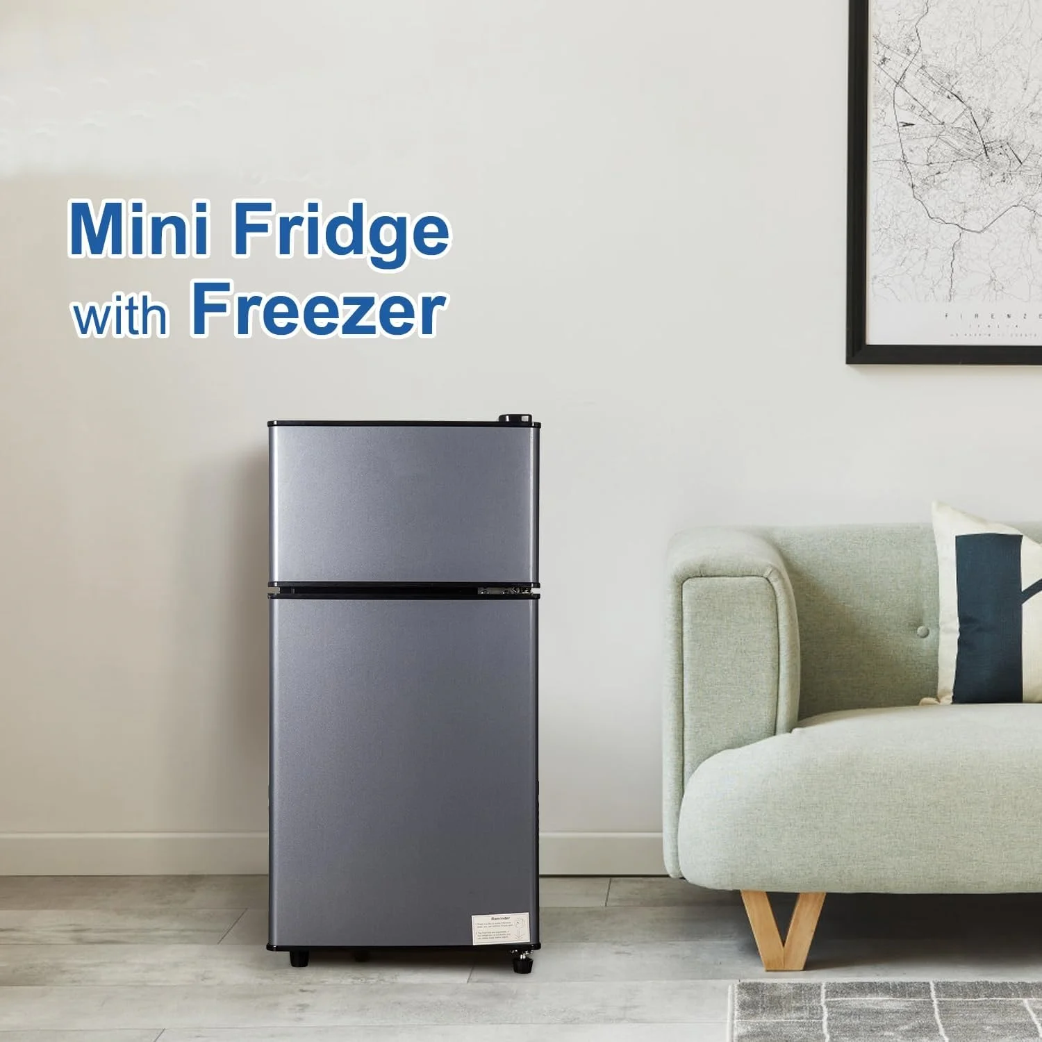 Mini Fridge with Freezer, 2.5 Cu.ft Small Fridge, Low Noise,7 Adjustable Thermostat, Double Door Small Refrigerator for Dorm, Bedroom, Office, Blue - Image 5