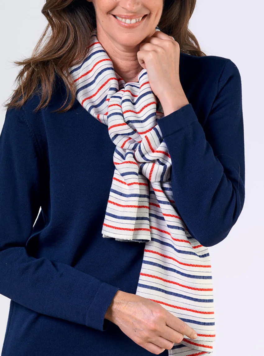 Foulard long femme rayé marine et rouge