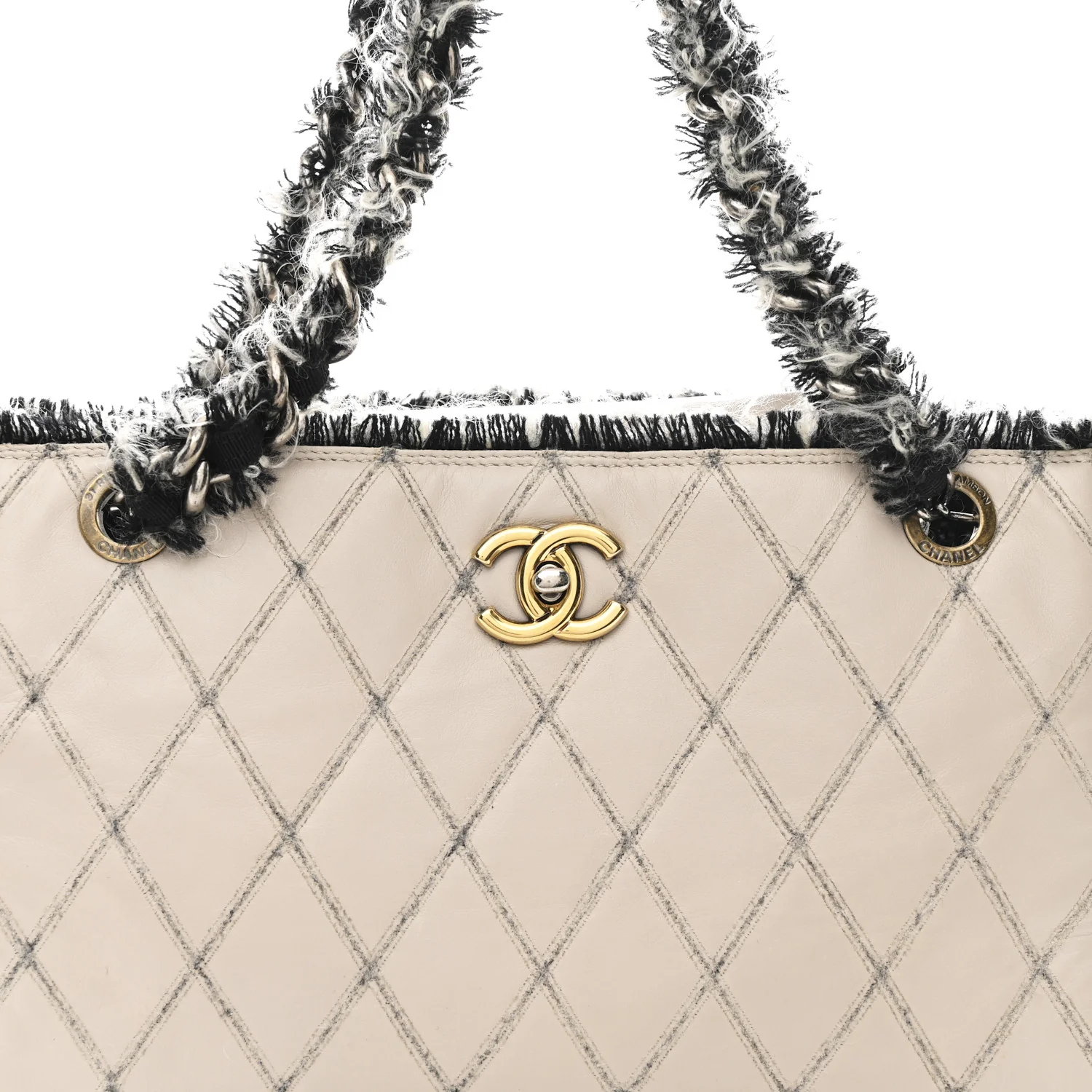 Tweed Calfskin Tweedy Shopping Tote Beige