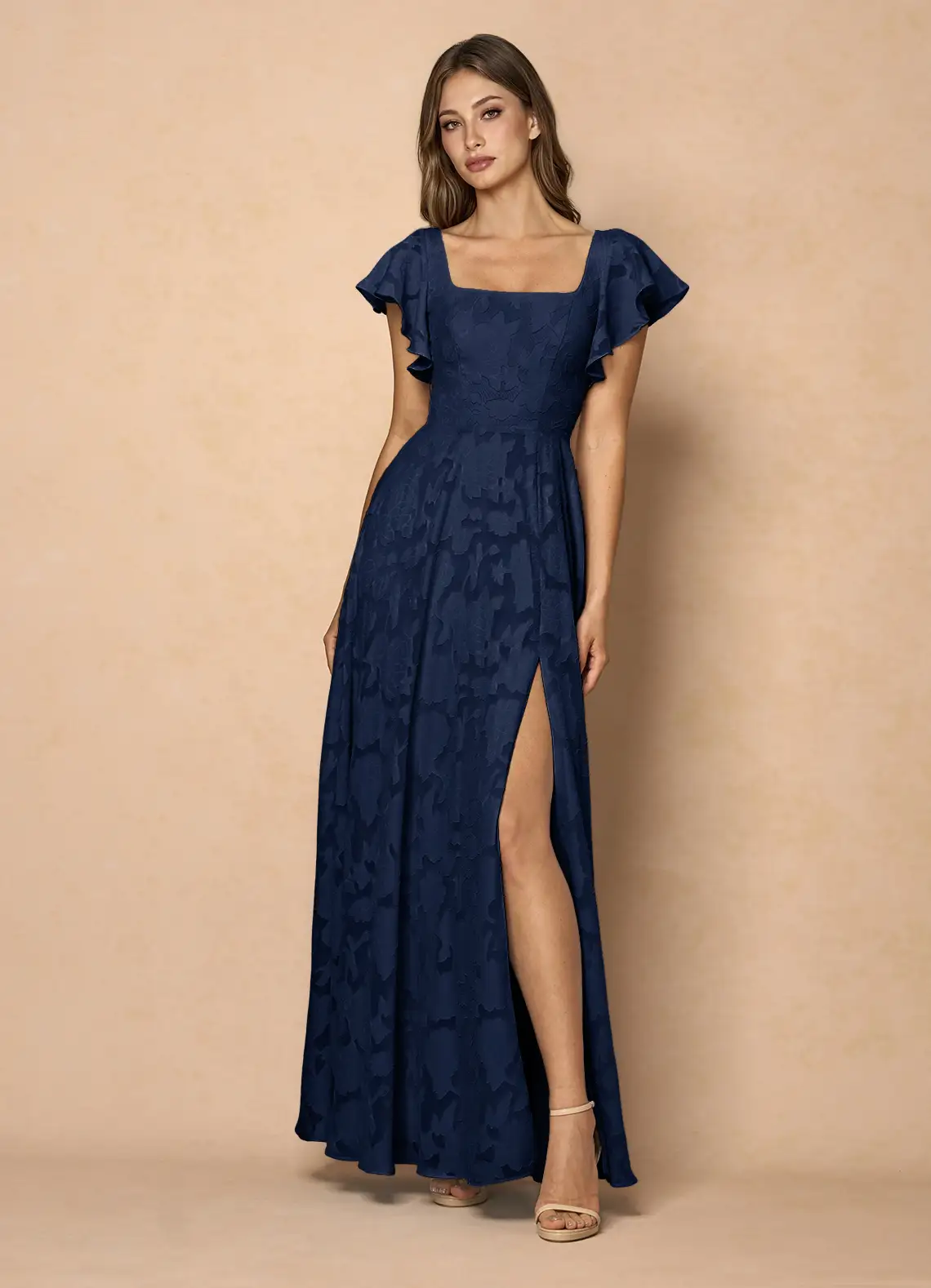 Anna Navy Ruffled Maxi Dress
