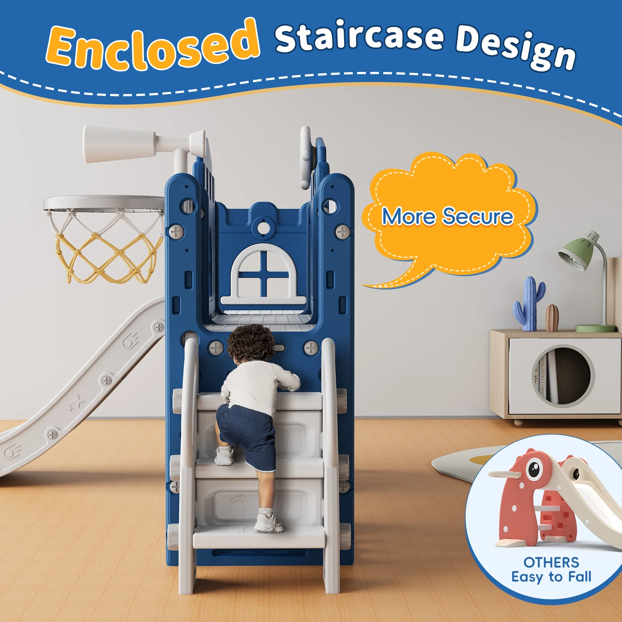 9 in 1 Toddler Slide PlaySet for kids indoor/outdoor for Toddlers Age 1+, Blue Gray(Multicolor) - Image 9