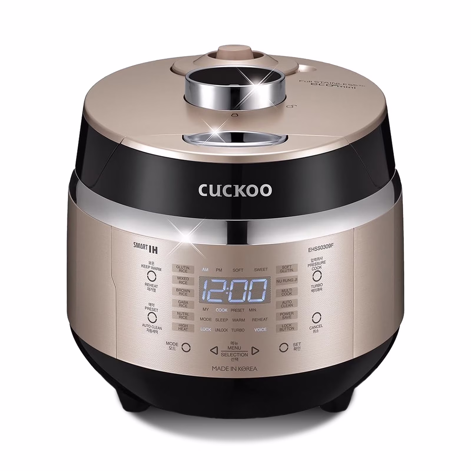 3 Cup Dry Induction Heating Pressure Rice Cooker with Micom Logic Tech, Nonstick Pot, Warmer, 16 Menu Modes and Voice Guide in Gold (CRP-EHSS0309FG)(3 Cups Uncooked (1.5 Liters / 1.6 Quarts), Gold)