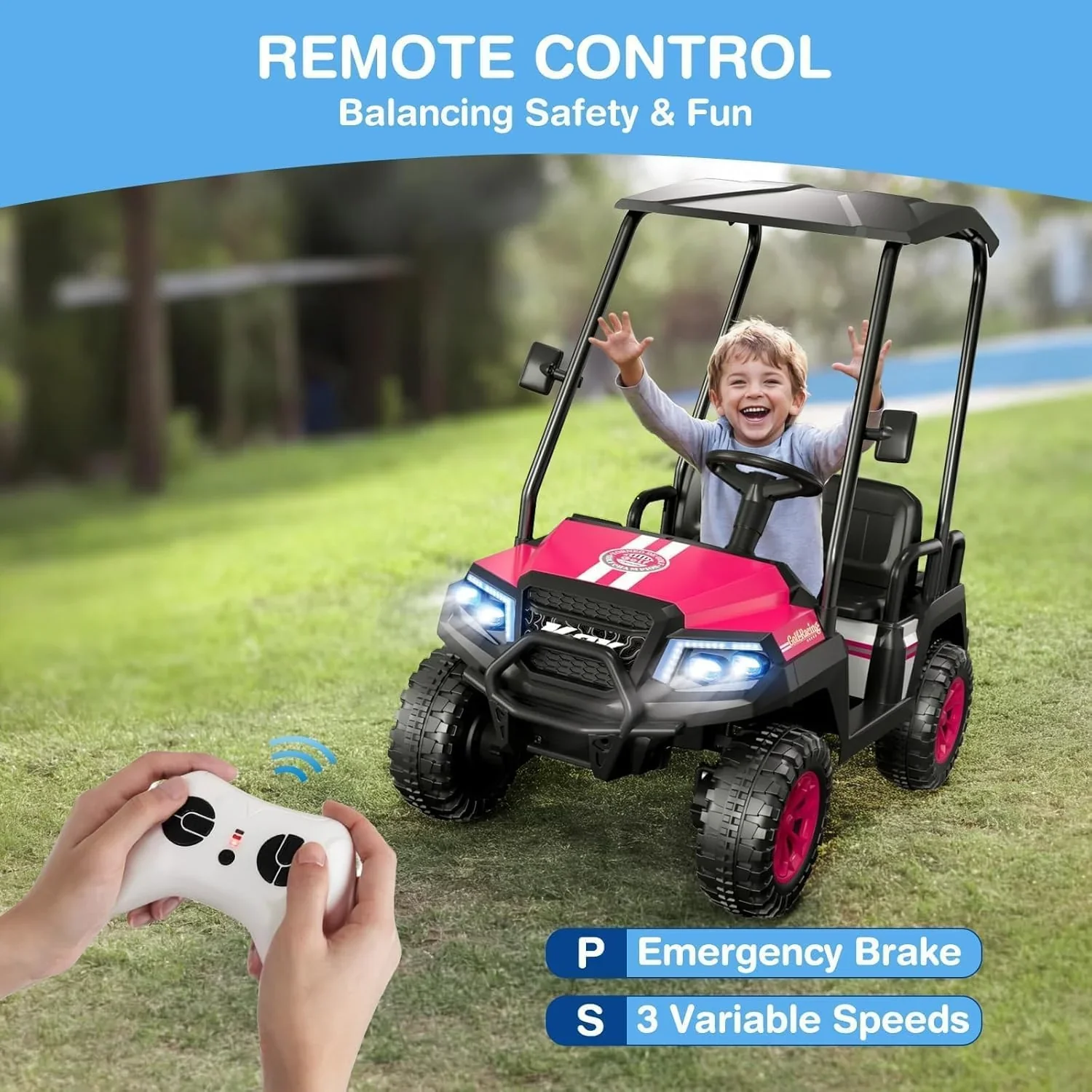 Voiturette de golf pour enfants R9 24V avec télécommande et auvent amovible
