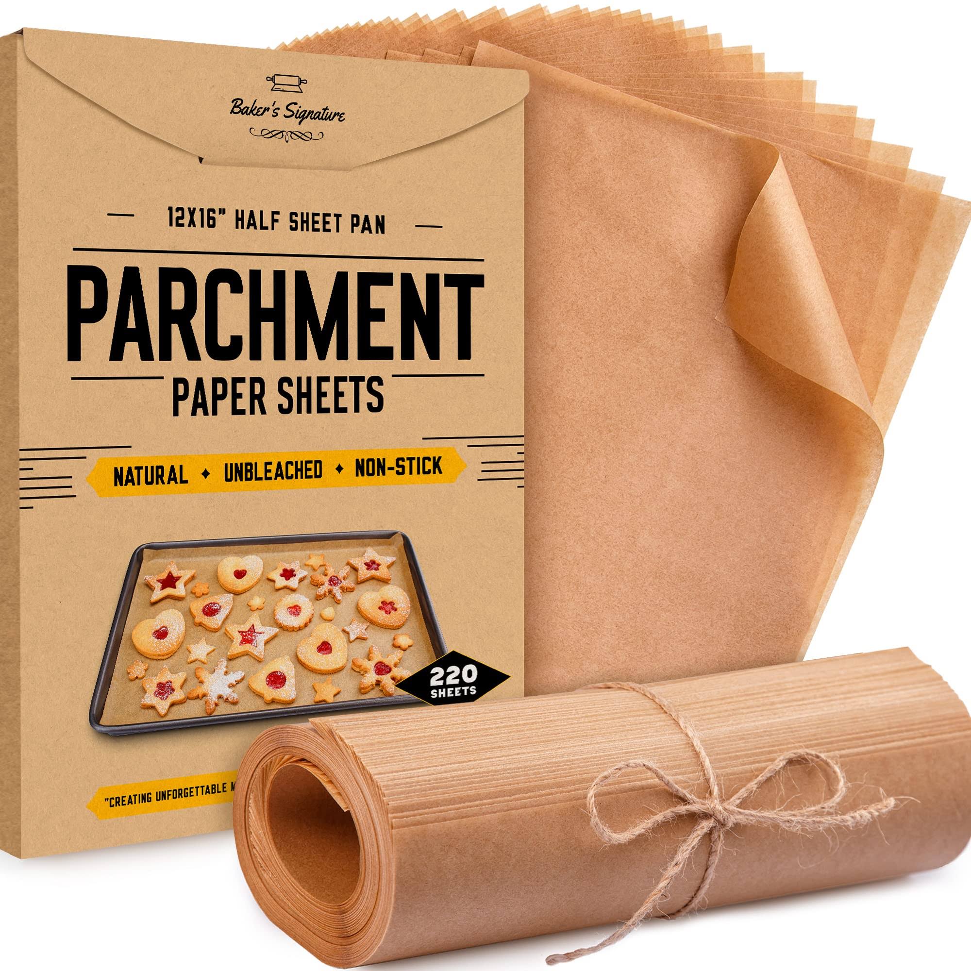 Parchment Paper Baking Sheets by Baker's Signature | Precut Silicone Coated & Unbleached - Will Not Curl or Burn - Non-Toxic & Comes in Conven