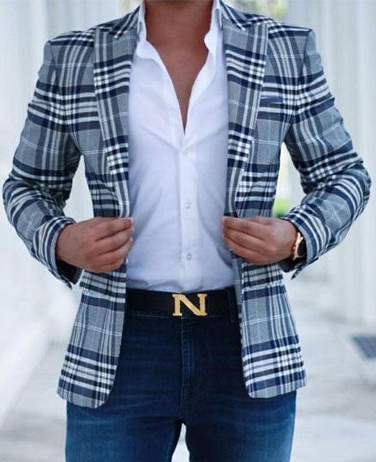 Blazer à carreaux quotidiens, col à revers, simple boutonnage et poches
