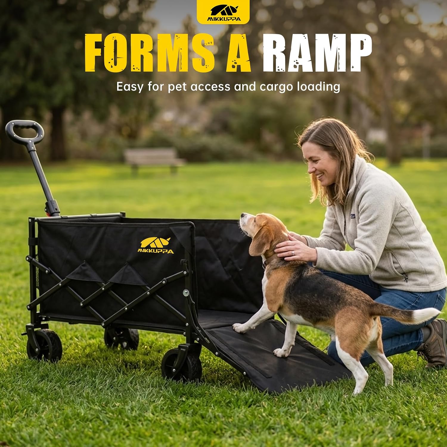 MIKKUPPA Folding Dog Wagon Cart - Collapsible Wagon with Drop-Down Tailgate