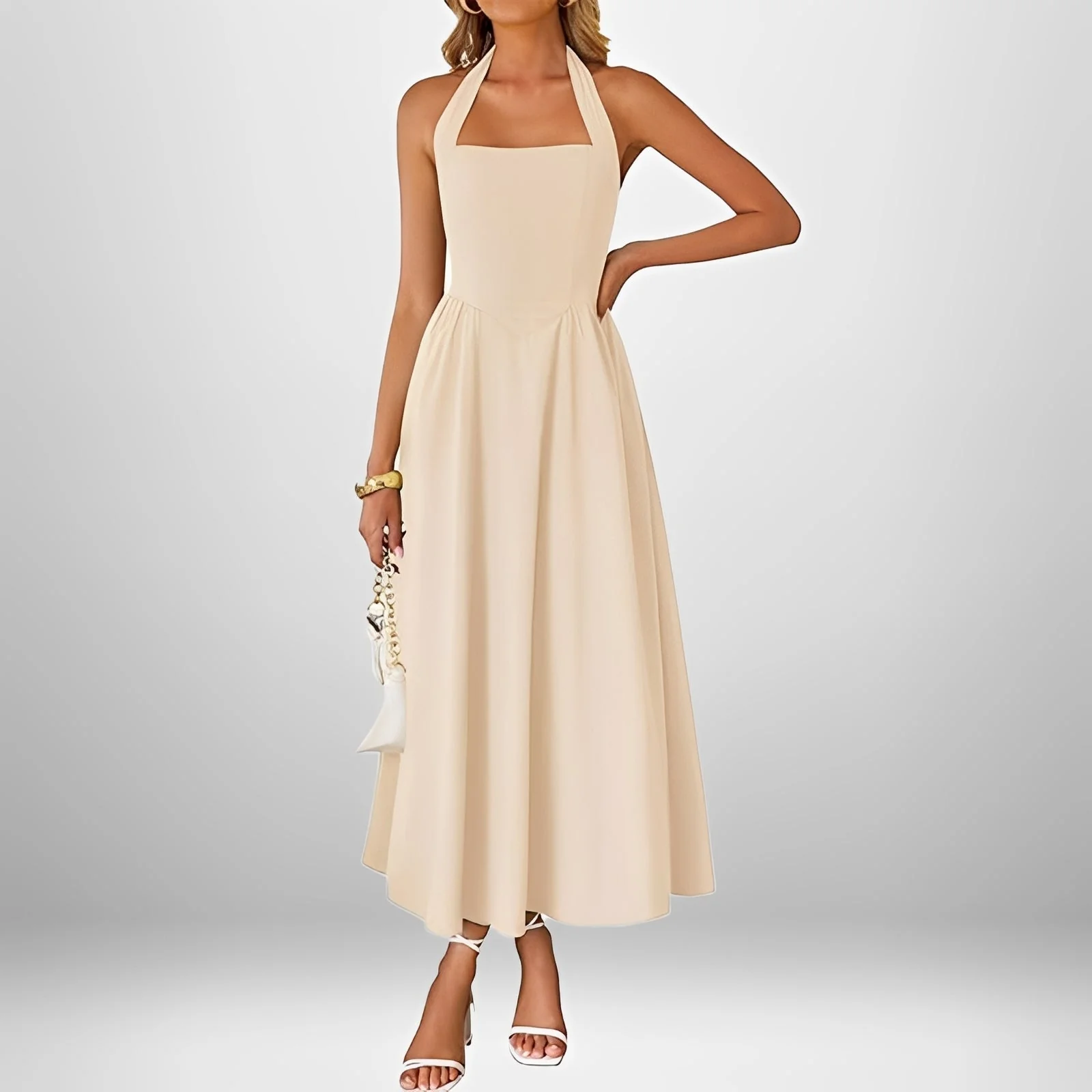Joanna - Robe Midi Élégante à Col Halter