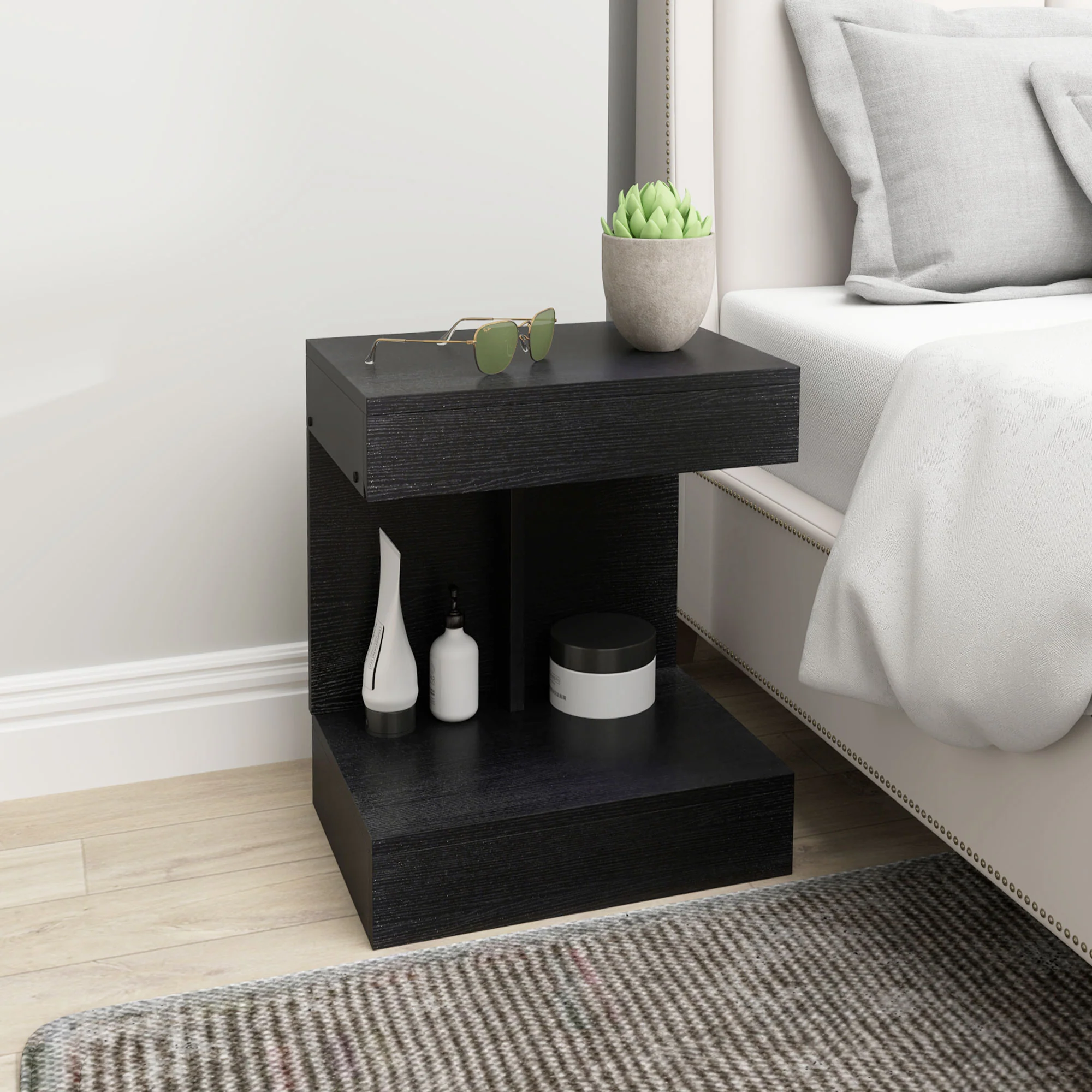 HOMCOM Nachttisch 40x30x46 cm mit Schublade Schwarz