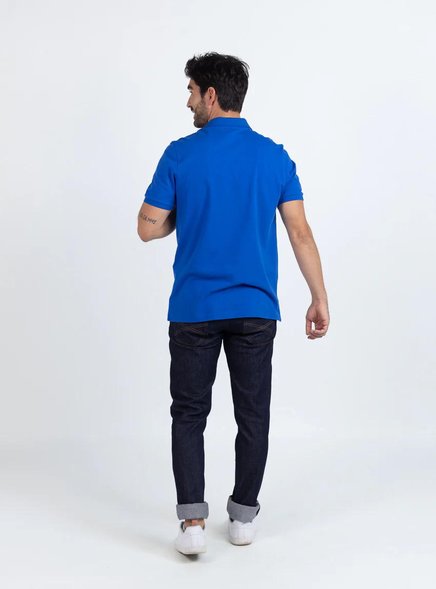 Polo homme en coton bleu tonique
