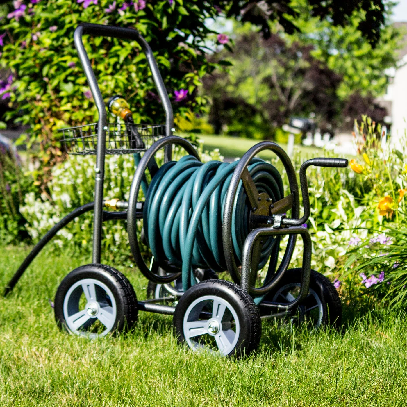 Commercial Four Wheel Hose Reel Cart Heavy Duty Rolling Hose Caddie for Gardening 350 Ft Hose Capacity(4 Wheel) - Image 6
