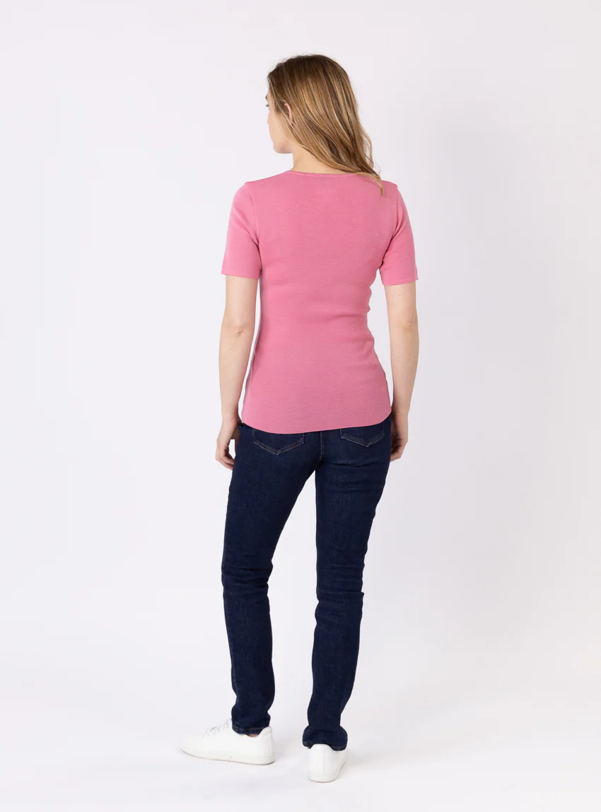 Tee-shirt thermique femme en laine merinos rose fard