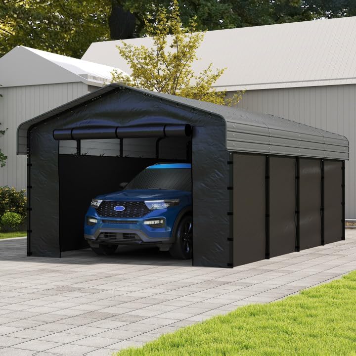 Abri de voiture extérieur en métal robuste de 3 m x 4,5 m avec structure renforcée.