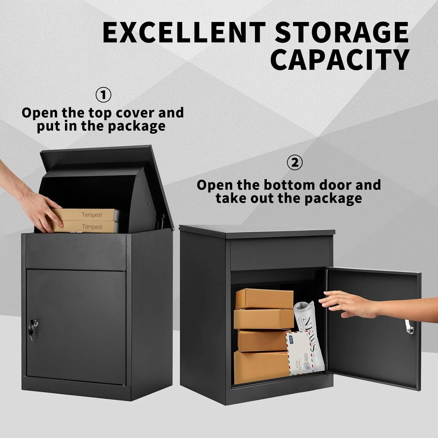 Large Package Delivery Boxes, Galvanized Steel, Lockable, Anti-Theft, 17.3" x 13.8" x 22.1" - Image 3