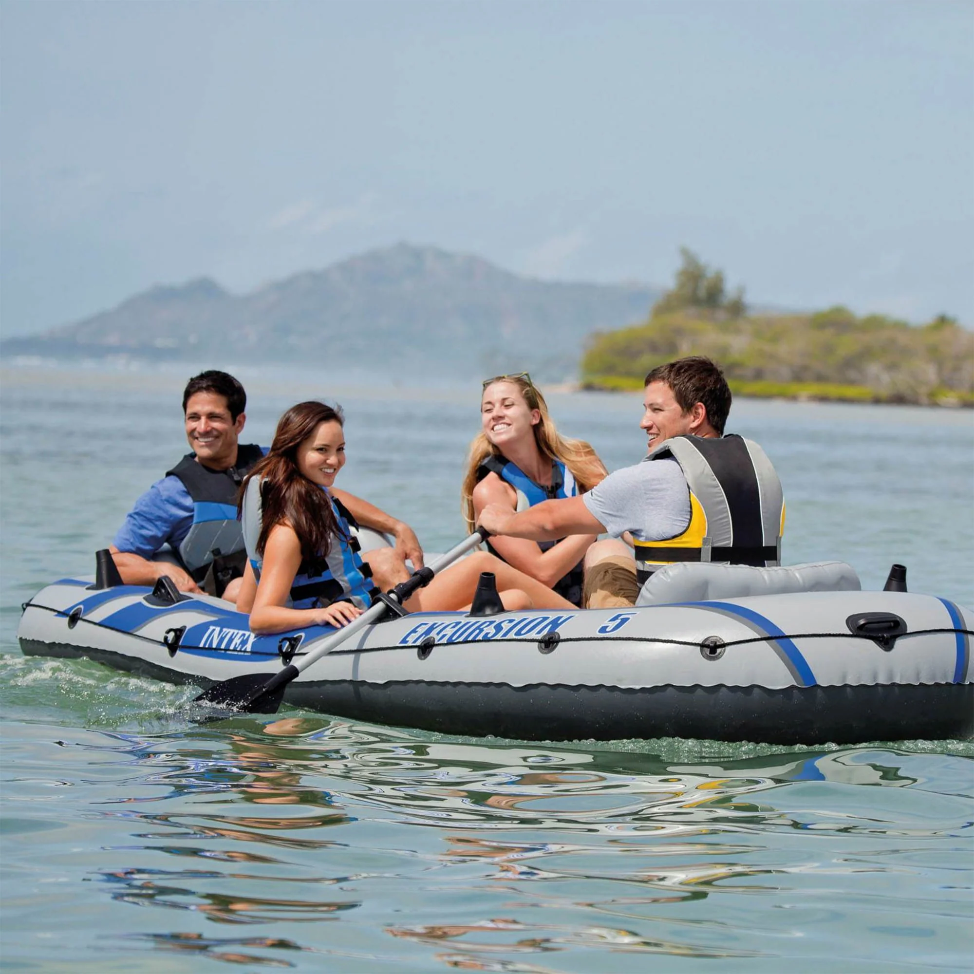 Intex Excursion 5 Person Inflatable Fishing Boat with Composite Motor Mount Image 8