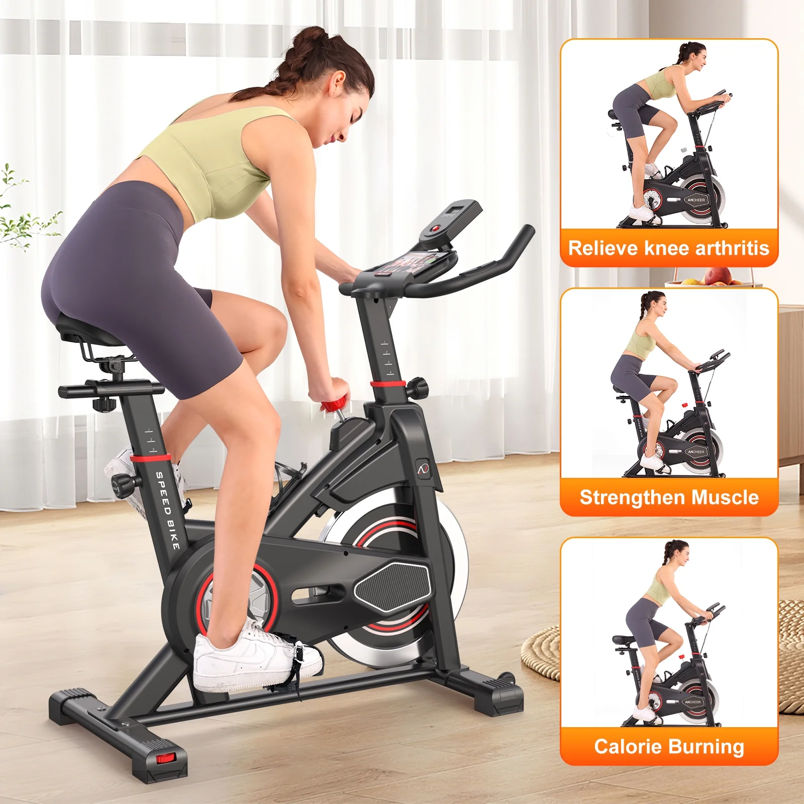 Exercise Bike Indoor Stationary Cycling Bike with 300lbs Weight Capacity,100% Resistance Adjustment Range, Heavy Flywheel, Comfortable Seat Cushion LCD Monitor(5997-R) - Image 2