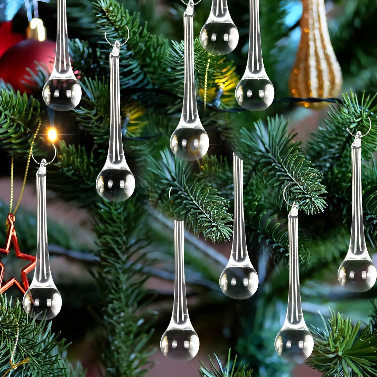 ✨2025 Christmas On Sale✨Christmas Crystal Ornaments 3 Inch Clear Teardrop Chandelier Decor