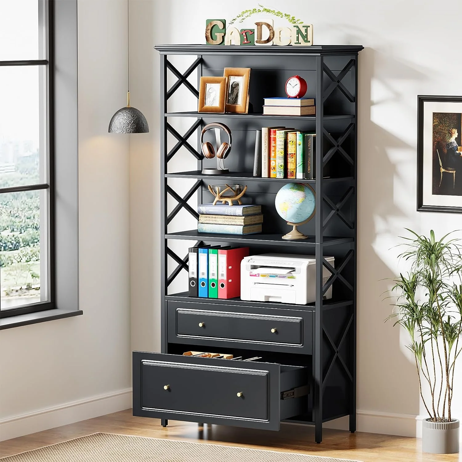 5-Tier Bookcase, 31.50 x 14.17 x 71.65 in(Black) - Image 2