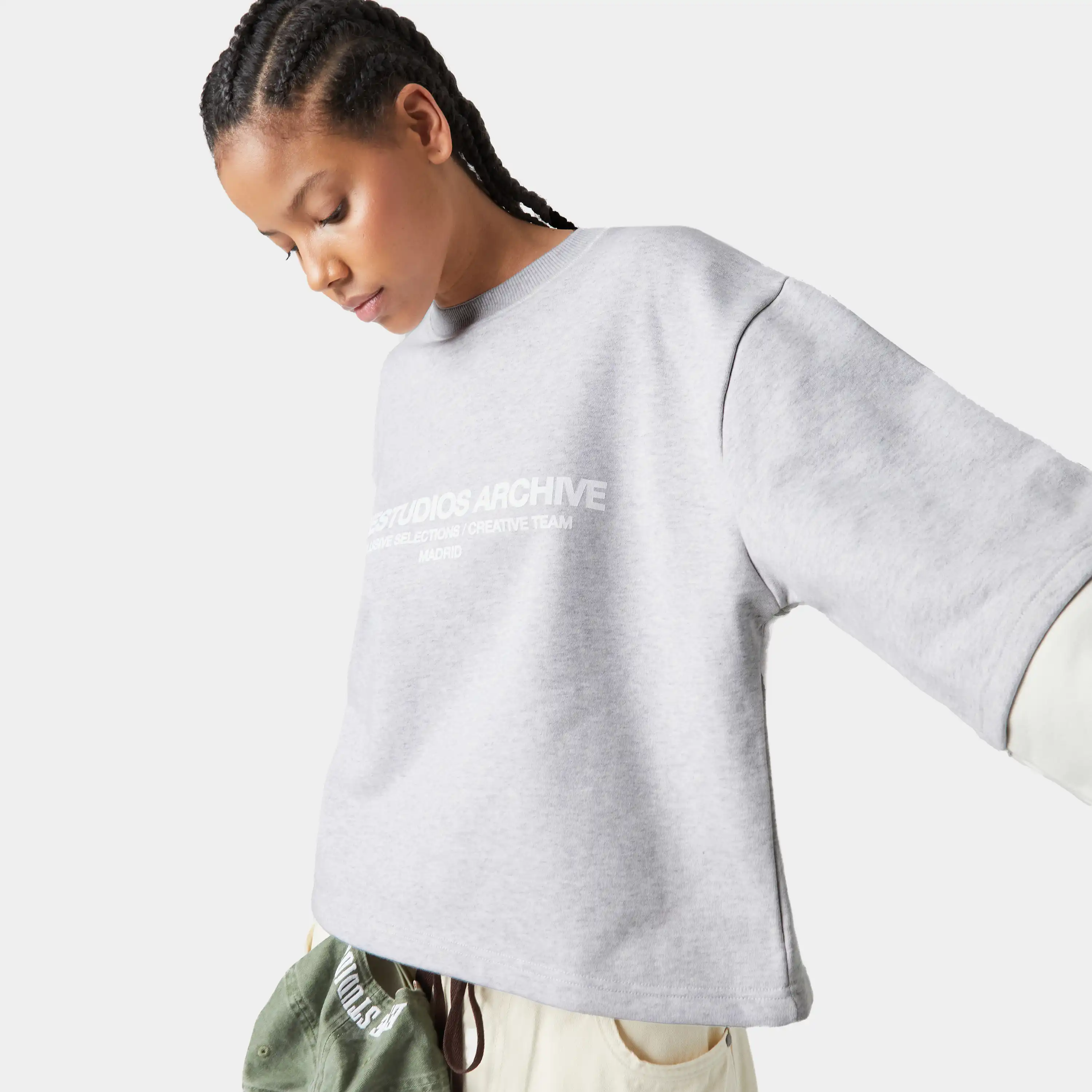 Strike Double Sleeve Grey Oversized Crewneck