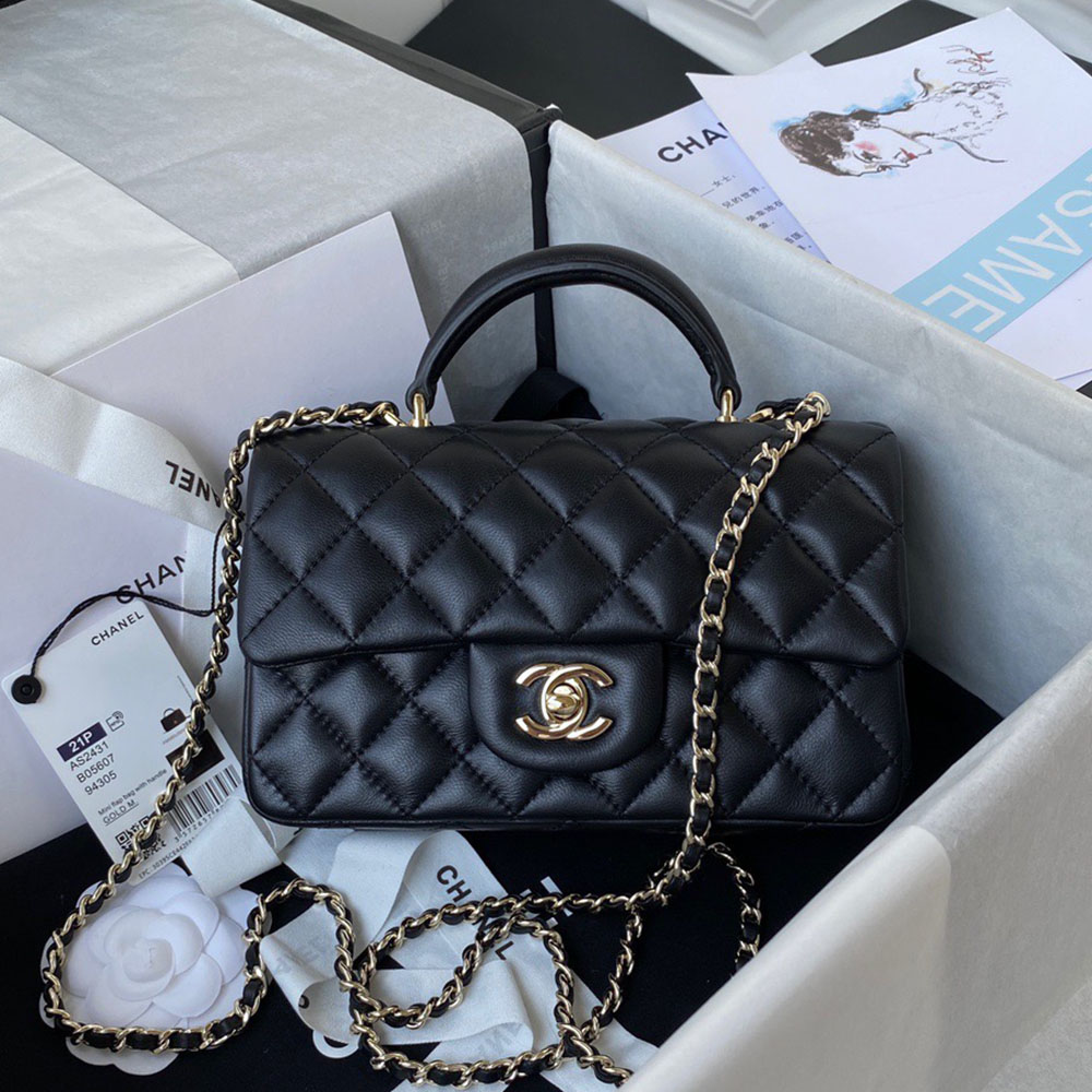 Chanle Lambskin Mini Top Handle CF Shoulder Bag