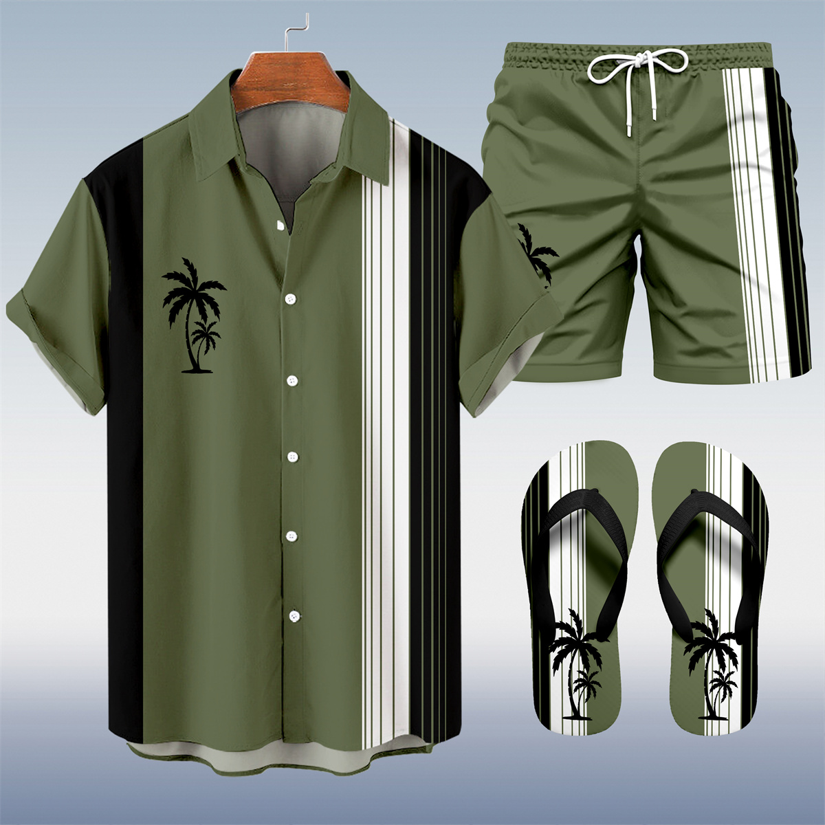 Ensemble trois pièces Suitmens pour homme, imprimé vacances à Hawaï, chemise 058