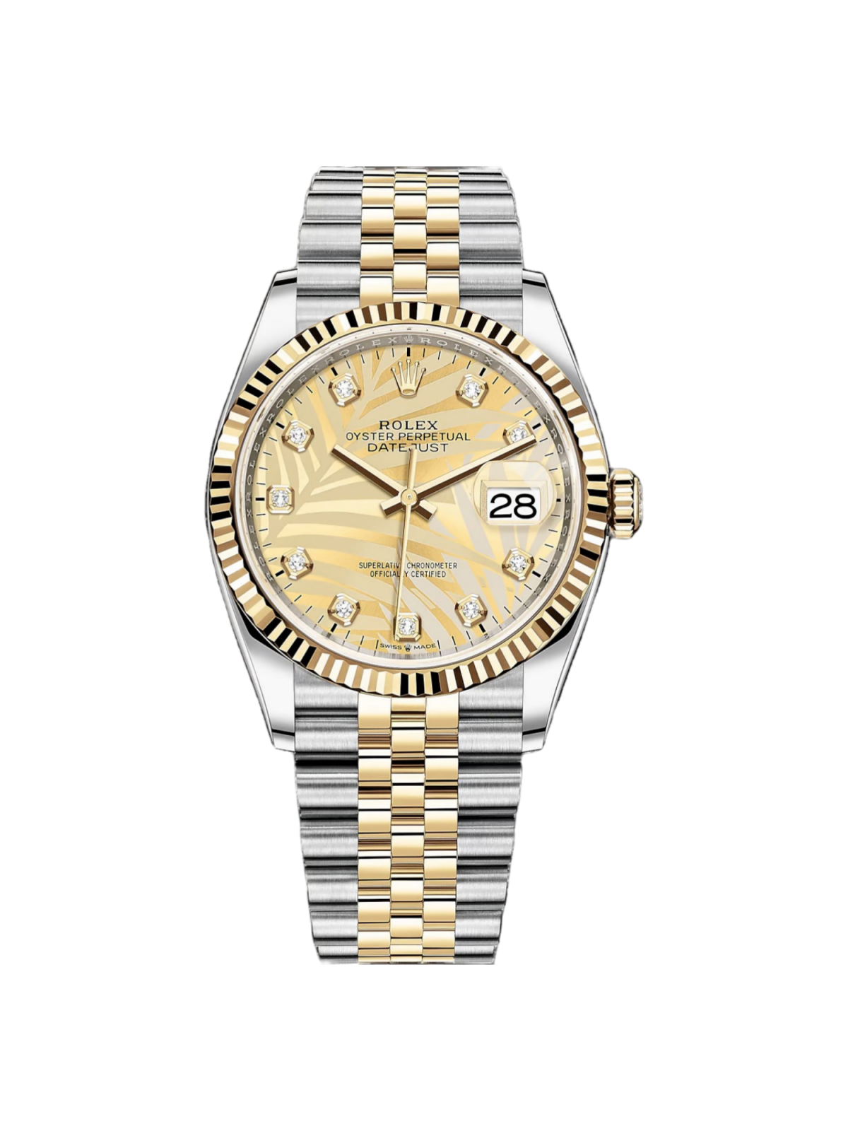 [Super Clone]RLX  Datejust 36mm 126233-0043 Champagne Palm Motif Diamond Dial and Jubilee Bracelet Watch