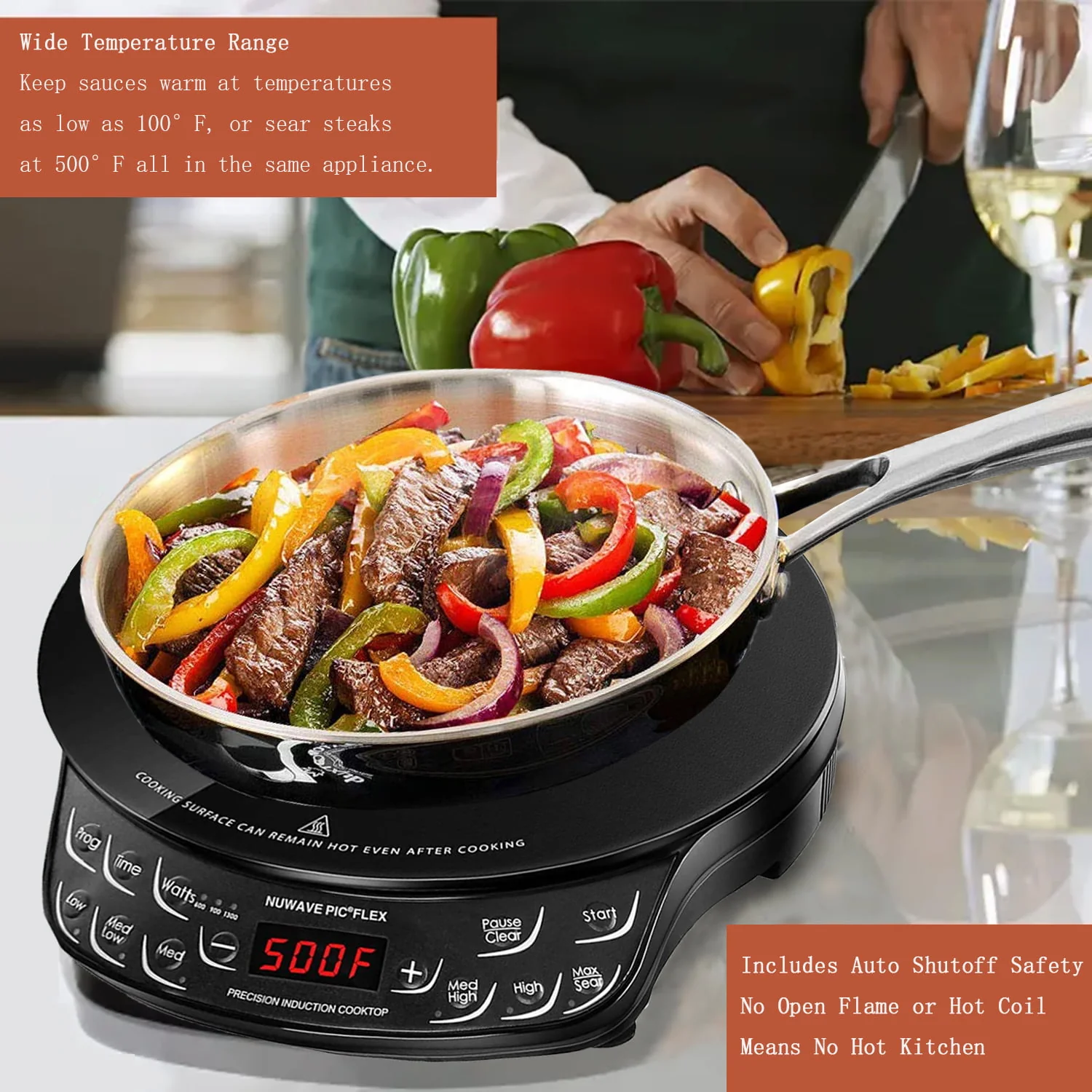Portable Induction Cooktop Flex with 10 25 inch Shatter Proof Ceramic Glass, Large 6 5 inch Heating Coil, 3 Wattage Settings 600, 900 1300 Watts Image 8