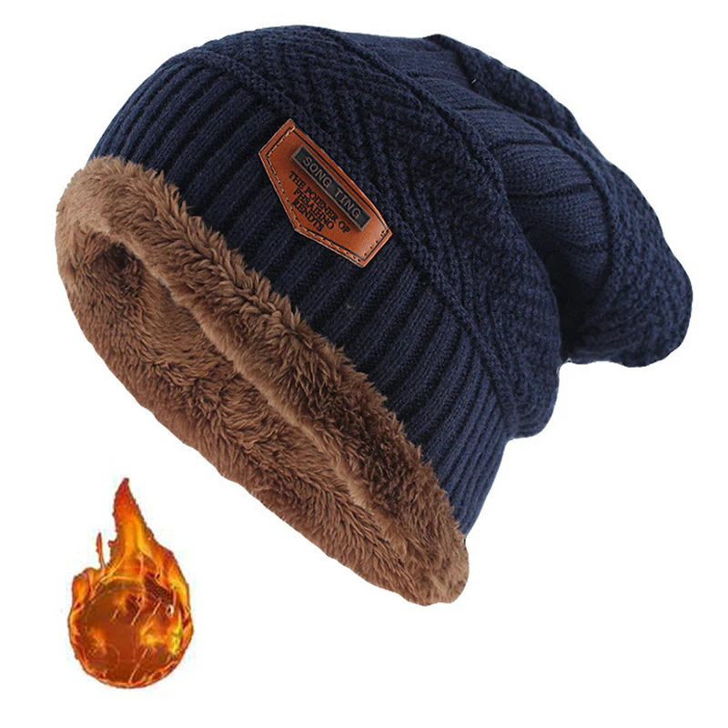 Bonnet en Cuir d'Hiver pour Homme, Maille, Doux et Doublé en Polaire - Modèle Pierre