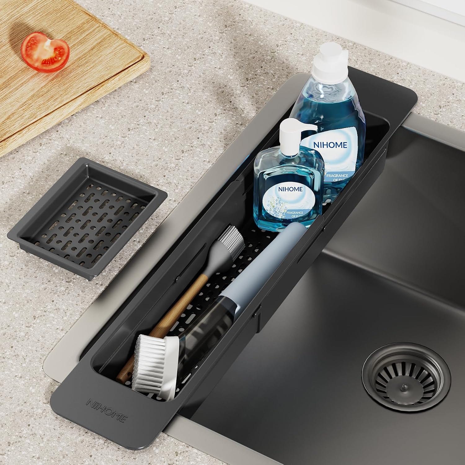 NiHome Extendable Kitchen Sink Caddy Extra Long Brush Sponge Storage Holder