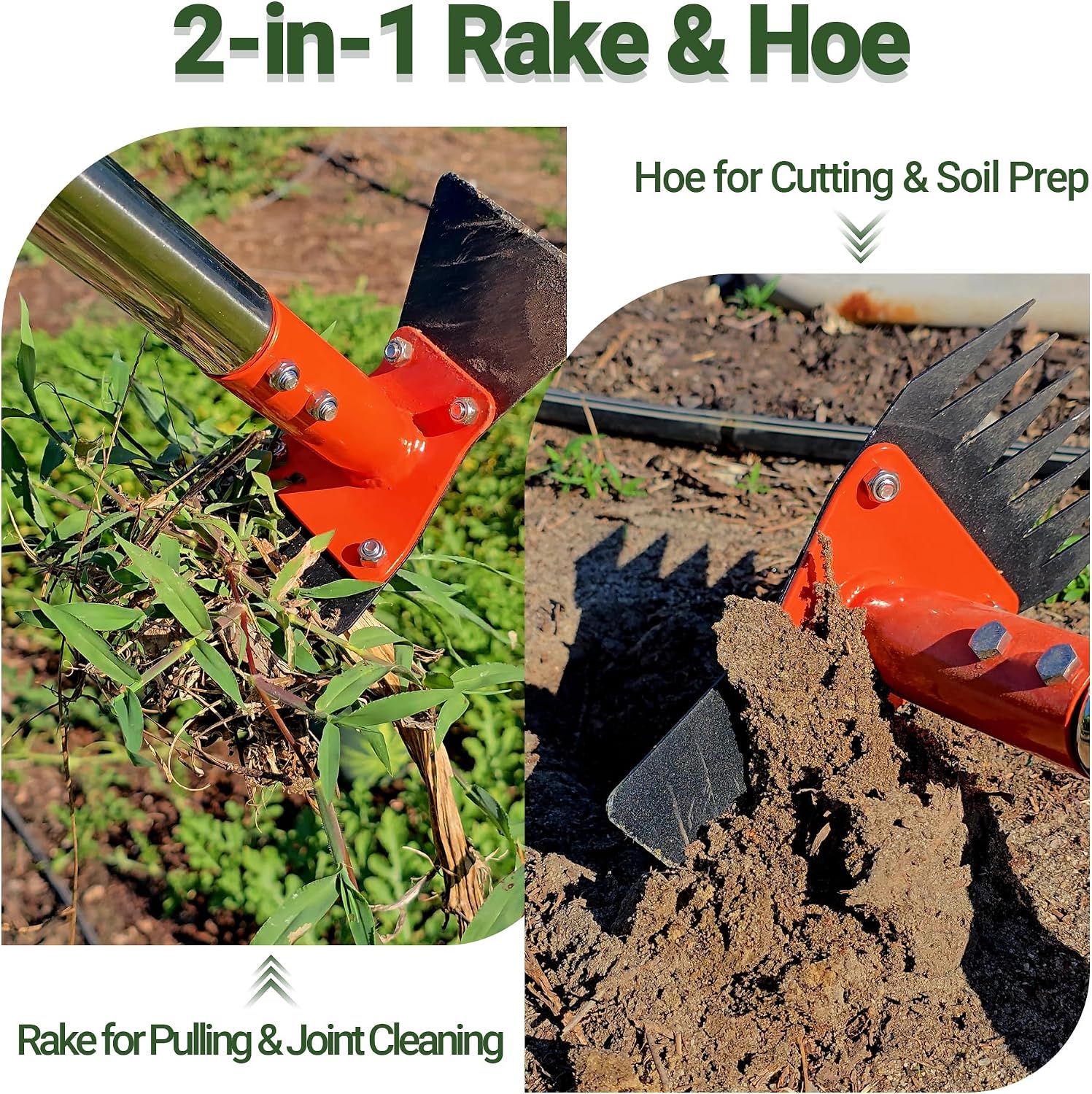 2-in-1 Garden Hoe and Weed Puller Rake 60 Inch Spring Steel Head