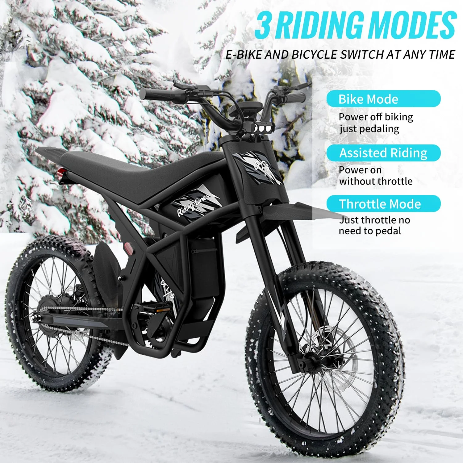 Riding'Times GT73 Electric Dirt Bike for Adults, 37MPH 48V36.4AH 2400W 1747wh Dual Battery Ebike, 85+ Miles Range, 25