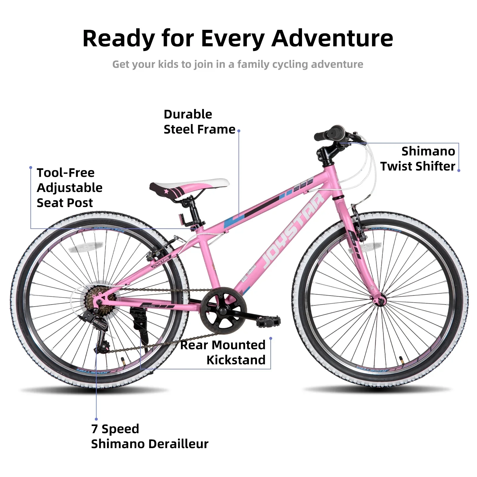 JOYSTAR Lubbock 20 24 Inch Kids Bike for Boys & Girls Ages 7-12 Years Hardtail Mountain Bike for Kids with 1-Speed/7-Speed Drivetrain, White Wall Knobby Tires, Kids' Bicycle
