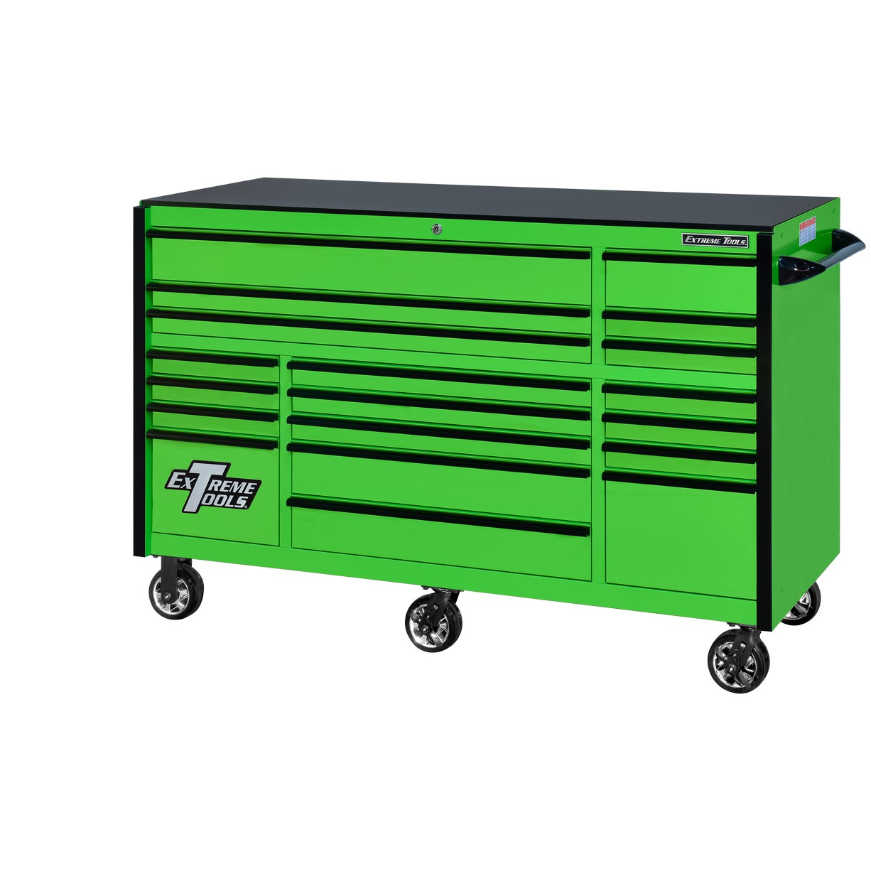 Servante d'atelier à roulettes Extreme Tools 72″ x 30″, 19 tiroirs avec glissières de 113 kg (250 lb), série RX 250