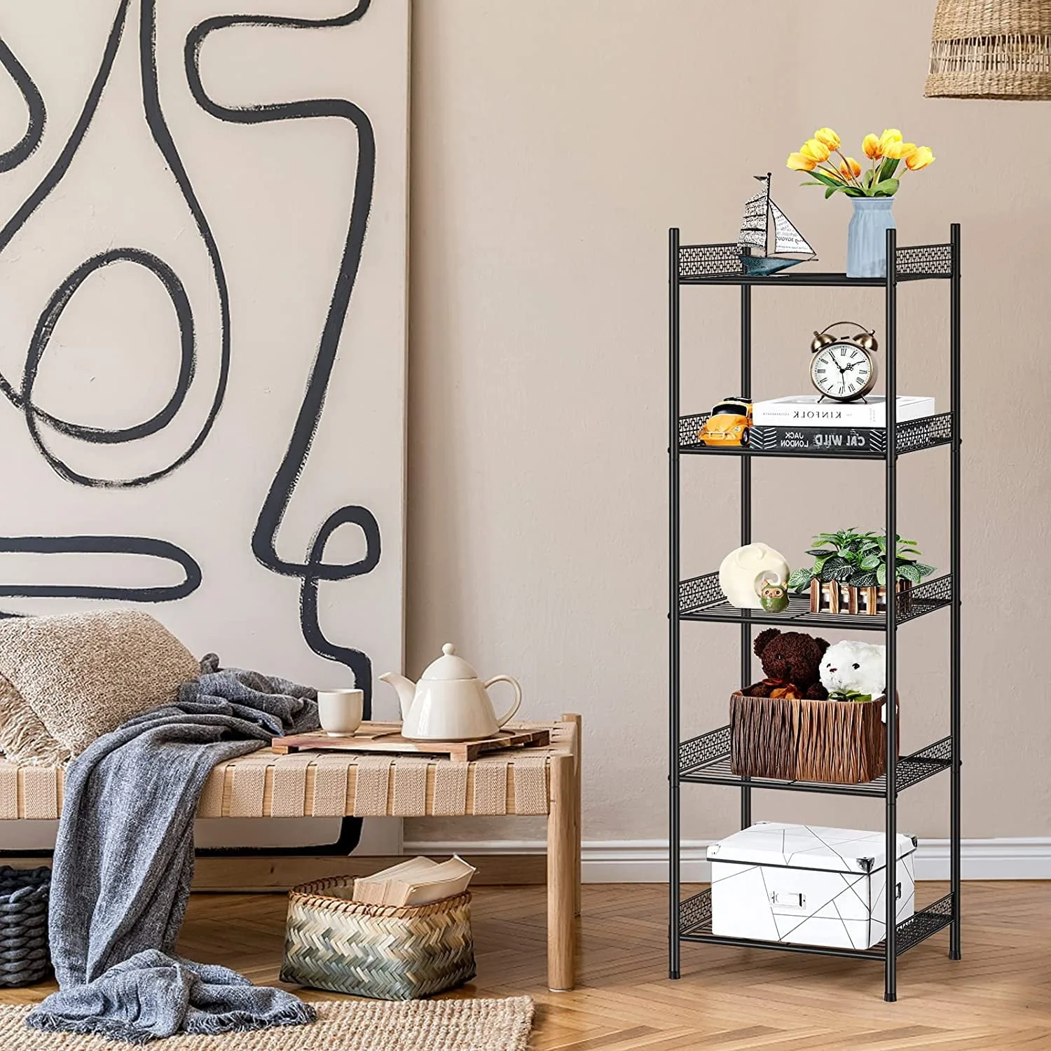 5 Tier Wire Shelving Unit Metal Storage Organizer Rack, Black, Set of 2