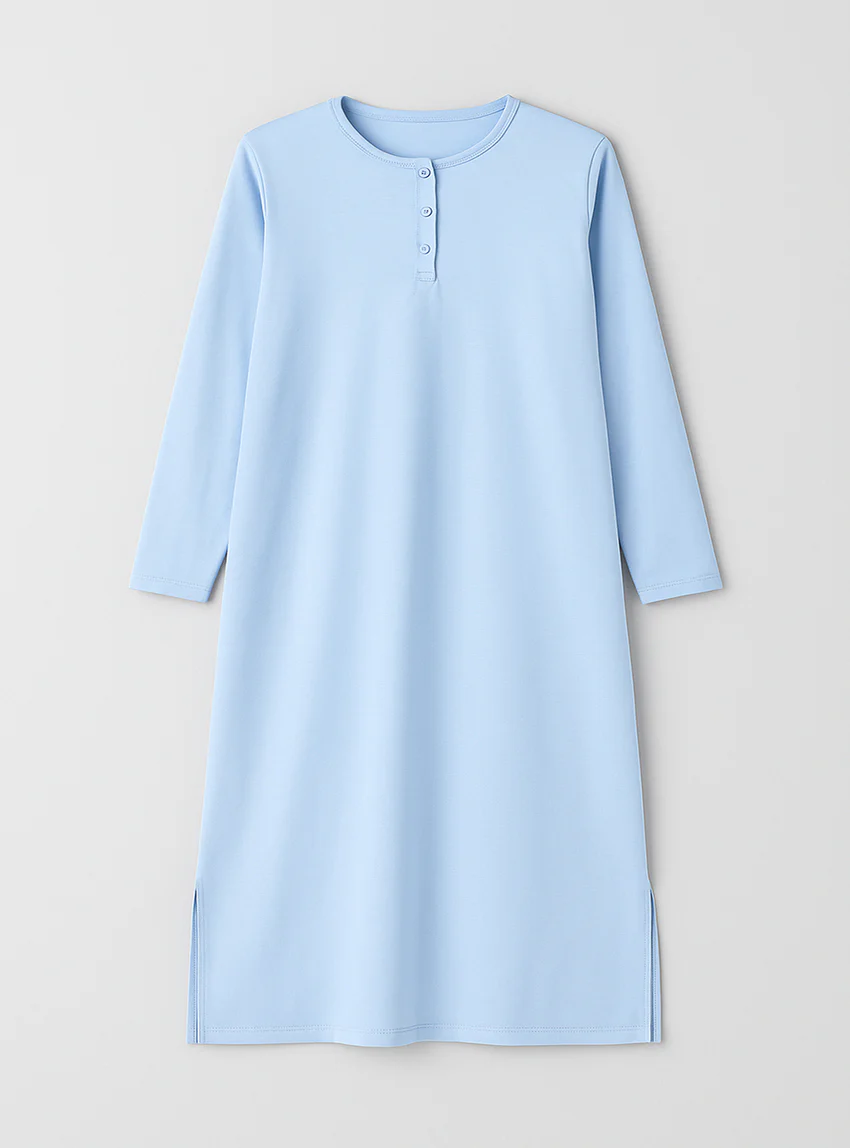 Chemise de nuit femme unie coton bleu