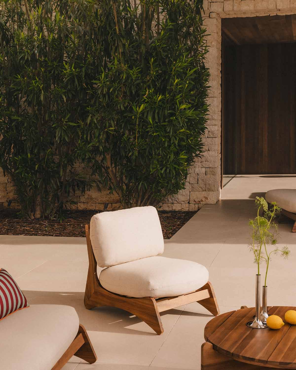 Lorent - Sillón de Jardín de Madera de Acacia con Cojines de Tela Lorent