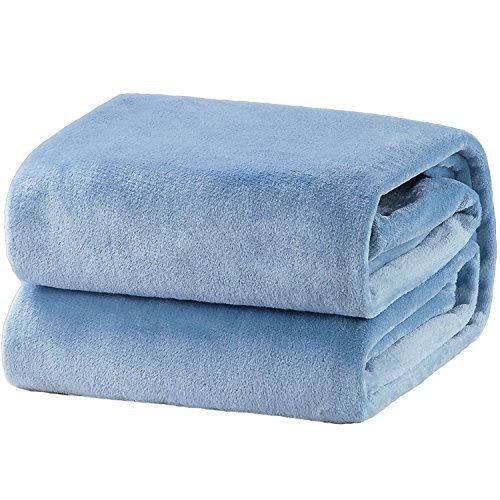 Bedsure Fleece Blanket Queen Blanket Washed Blue - Bed Blanket Soft Lightweight Plush Fuzzy Cozy Luxury Microfiber, 90x90 Inches