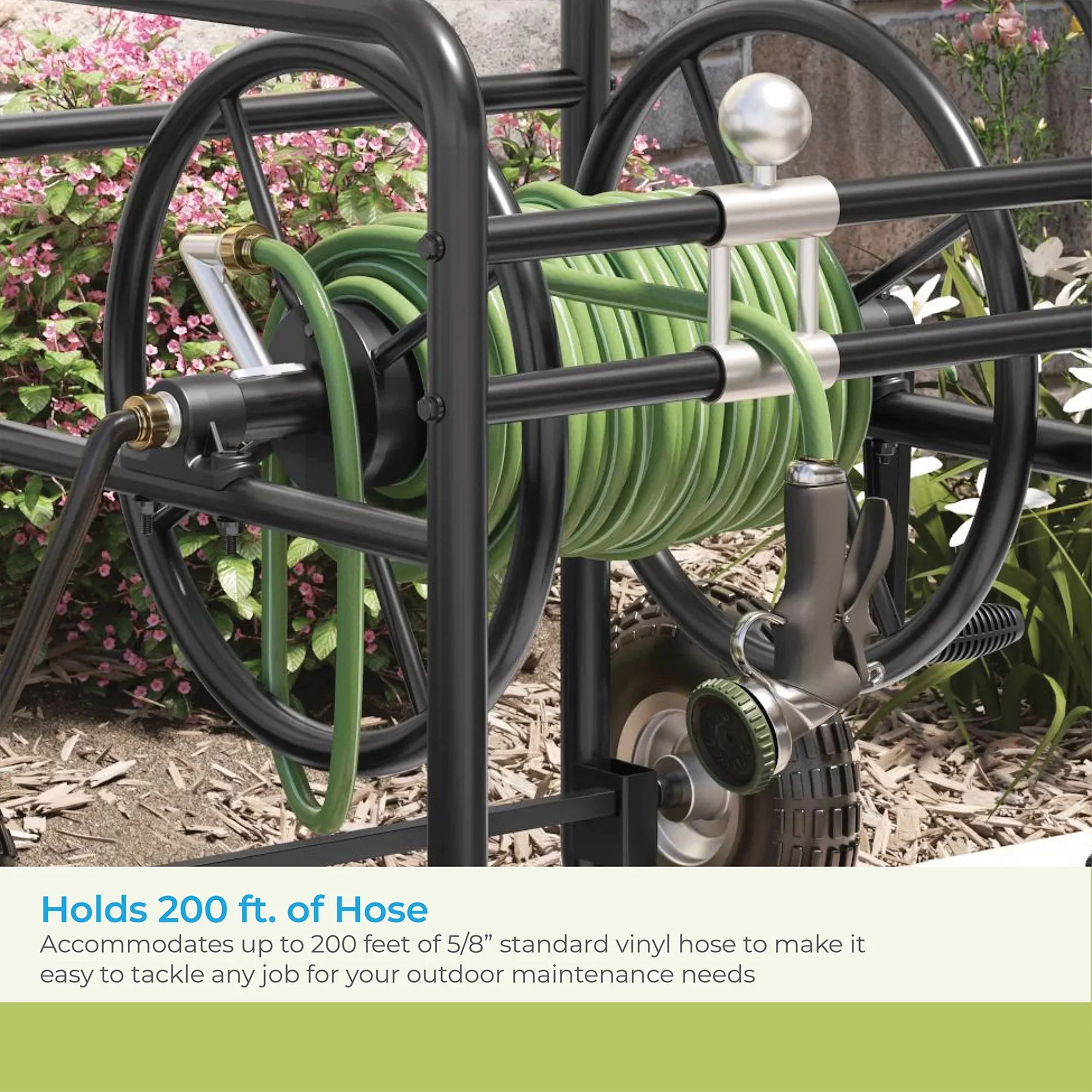 Suncast Professional Outdoor Garden Hose Reel Cart for 200' of Hose, Black