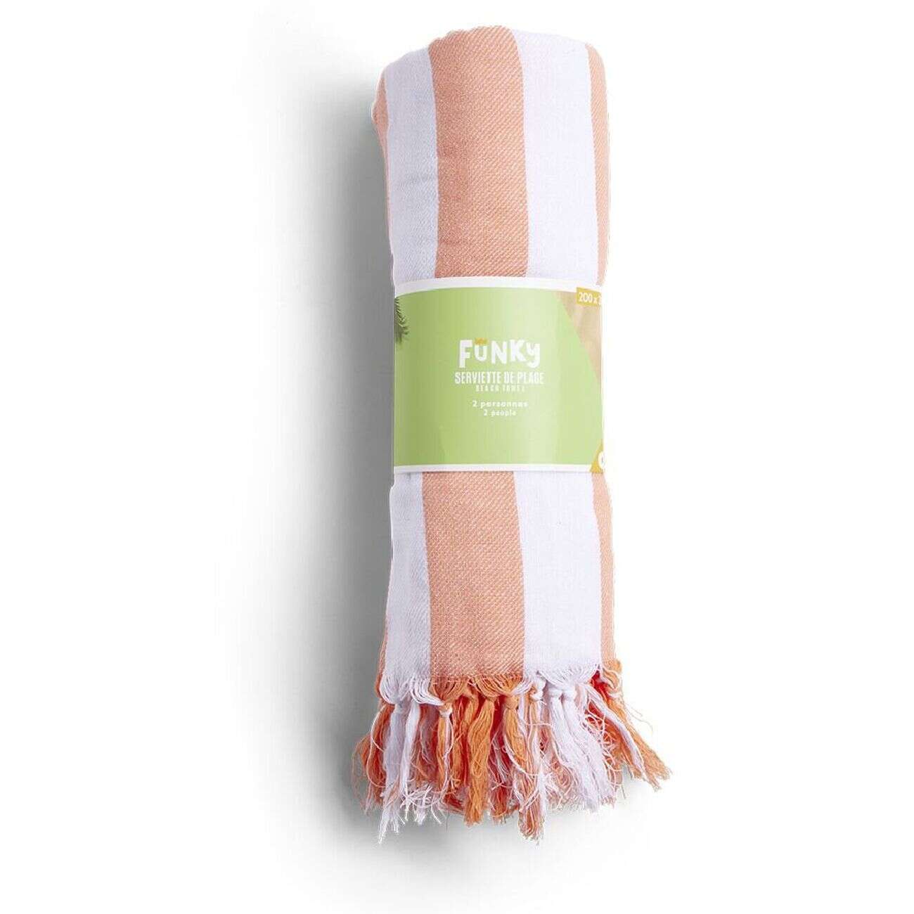 Fouta de plage 2 personnes marinière blanc et corail 200x200cm