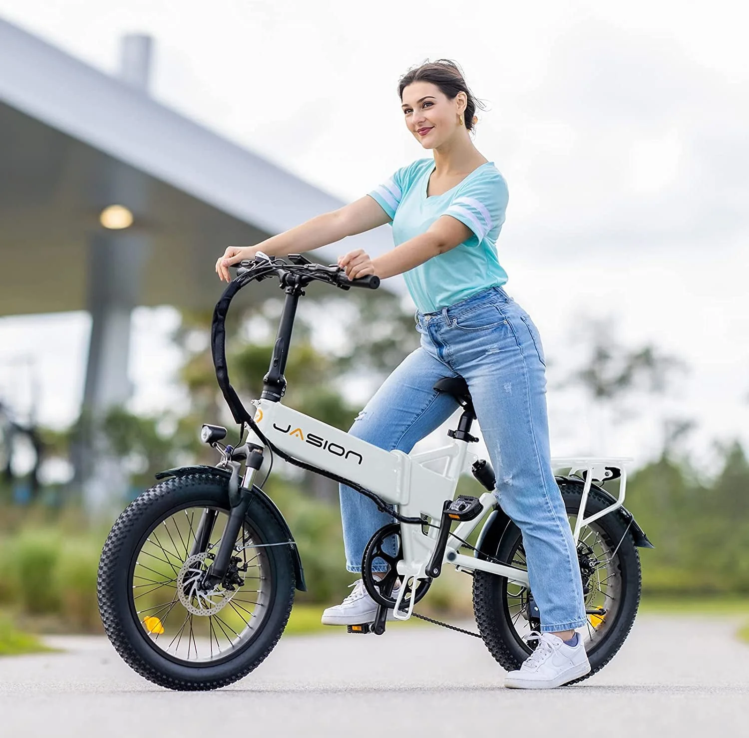 Jasion EB7 2.0 Electric Bike for Adults, 500W Motor Electric Bicycles with 48V 10AH Removable Battery, 20" Fat Tire Foldable Electric Bike with Dual Shock Absorber, 7 - Speed