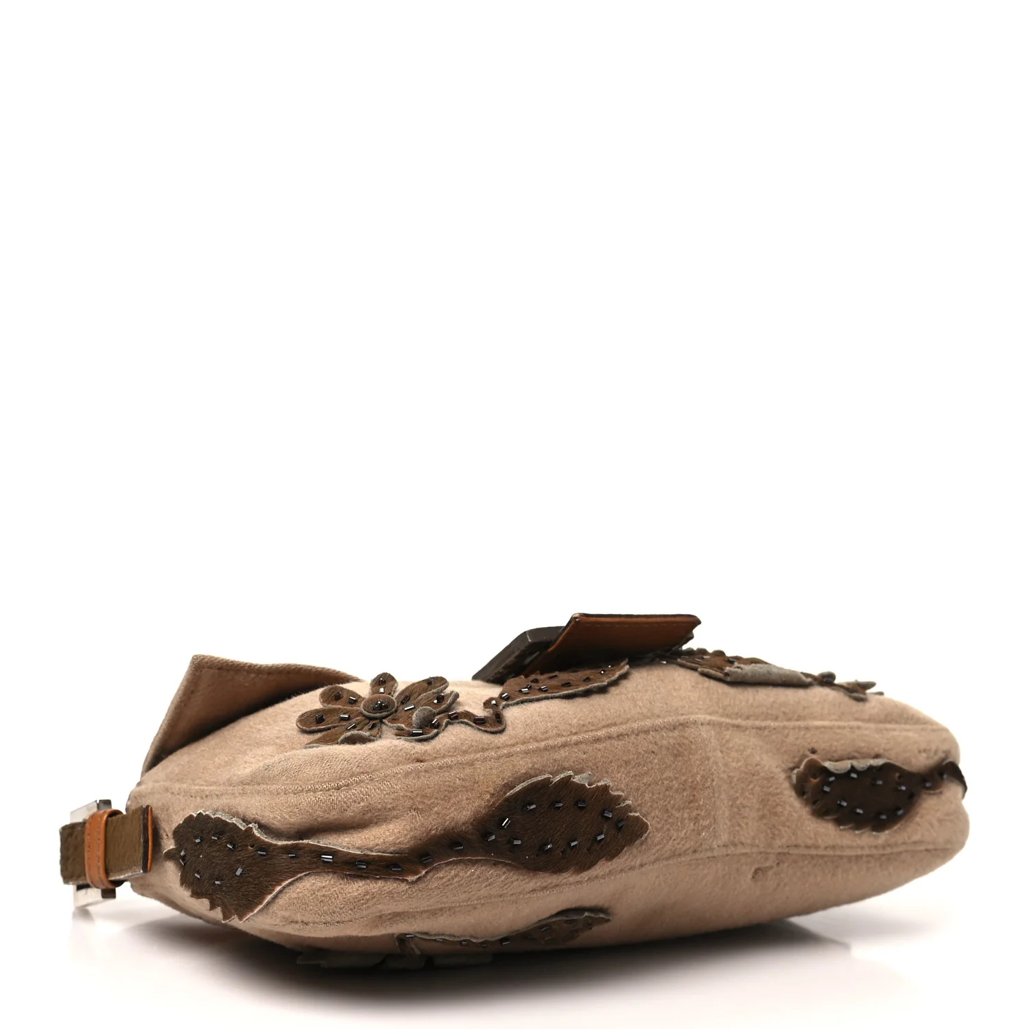 Wool Pony Hair Flower Applique Baguette Brown