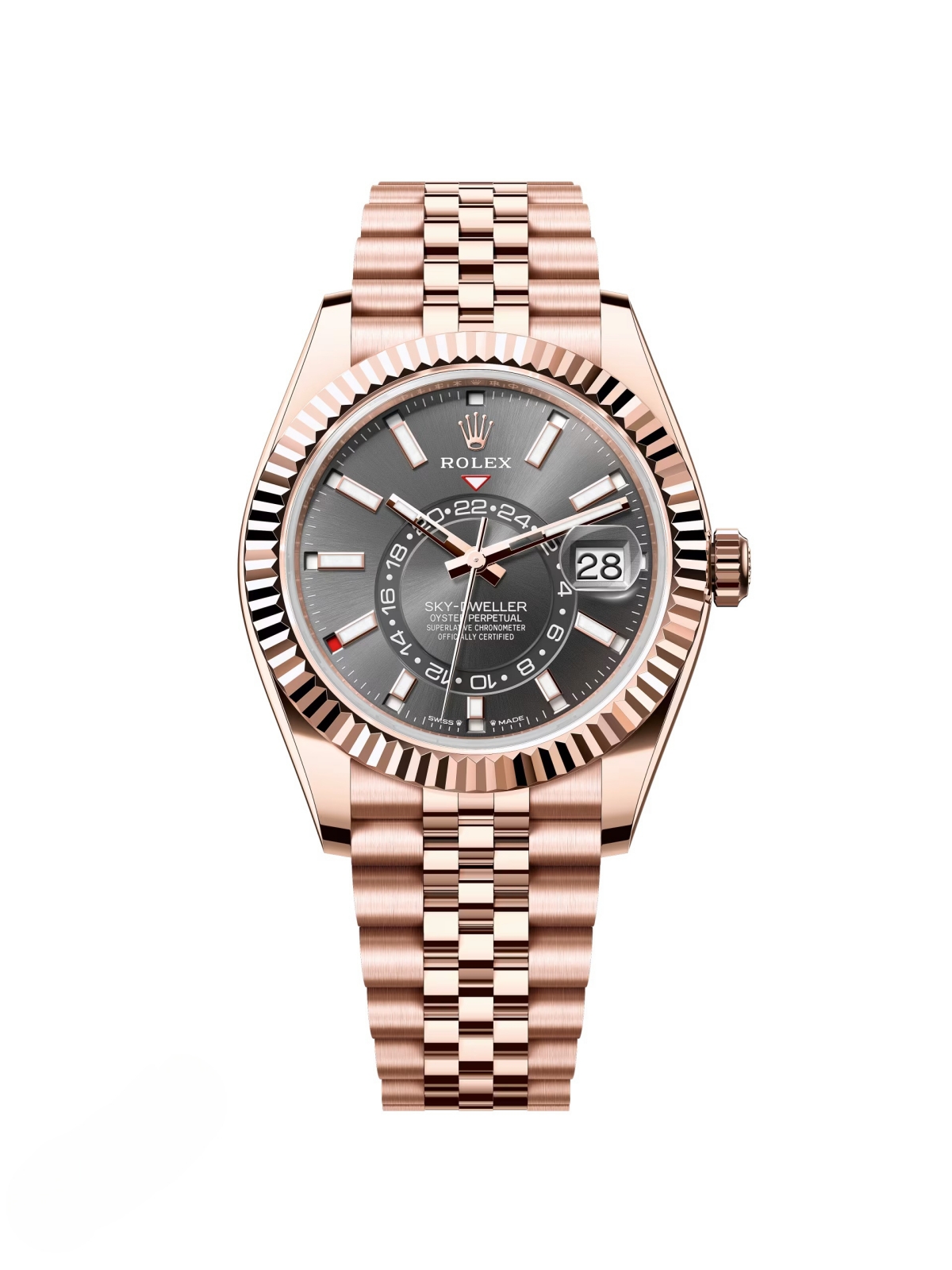 [Super Clone]RLX  Sky-Dweller 42mm Rose Gold Rhodium Dial Jubilee - 336935