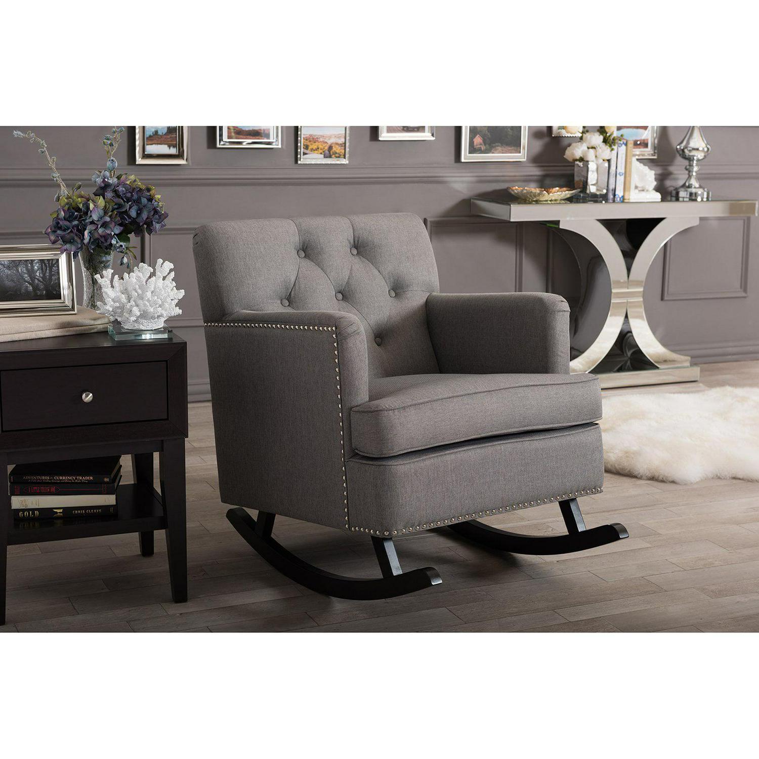 Baxton Studio Bethany Modern and Contemporary Gray Fabric Upholstered Button - Tufted Rocking Chair